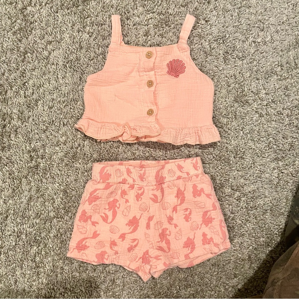 🧜🏻‍♀️ Baby Girls Disney Little Mermaid Tank and Shorts Set in Pink (18m)
